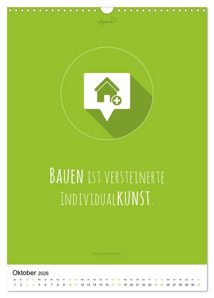 Produktbild: vollgeherzt: Der besondere Kalender f&uuml;r Bauherren mit motivierenden Hausbauzitaten (Wandkalender 2026 DIN A3 hoch), CALVENDO Monatskalender