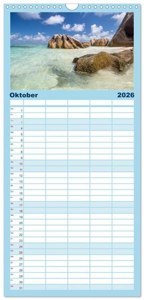 Produktbild: Familienplaner 2026 - Seychellen - Trauminseln im Indischen Ozean mit 5 Spalten (Wandkalender, 21 x 45 cm) CALVENDO