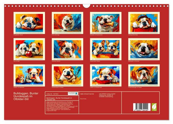 Produktbild: Bulldoggen. Bunter Hundespa&szlig; im &Ouml;lbilder-Stil (Wandkalender 2026 DIN A3 quer), CALVENDO Monatskalender