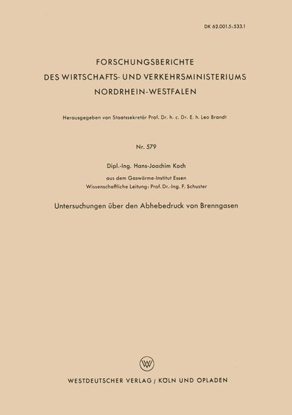 Produktbild: Untersuchungen &uuml;ber den Abhebedruck von Brenngasen