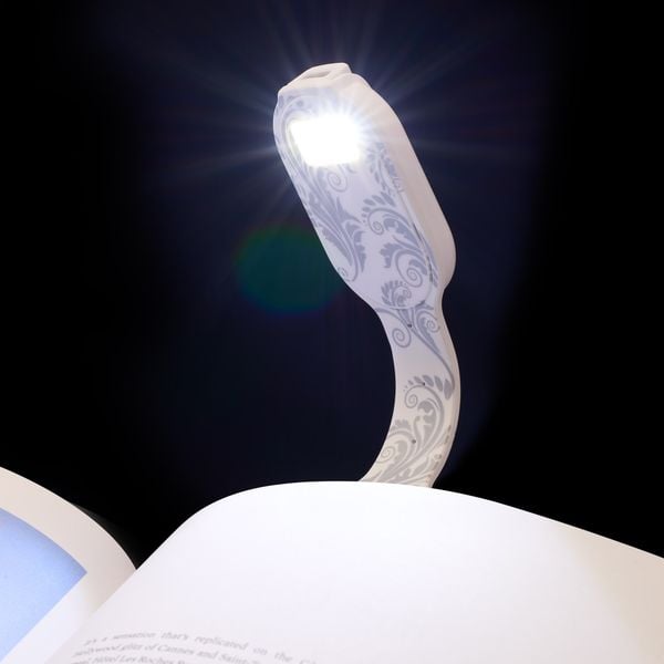 Produktbild: Flexilight RC (White Flowers) - wiederaufladbares Leselicht - 2 in 1 Leselampe & Lesezeichen - LED Leselicht - Geschenk für Leser, Buchliebhaber - Deu