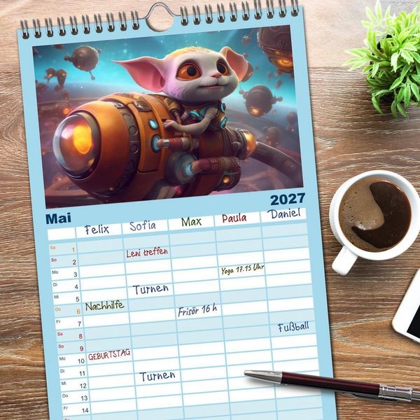 Produktbild: Familienplaner 2027 - Spannendes Weltraumabenteuer mit 5 Spalten (Wandkalender, 21 x 45 cm) CALVENDO