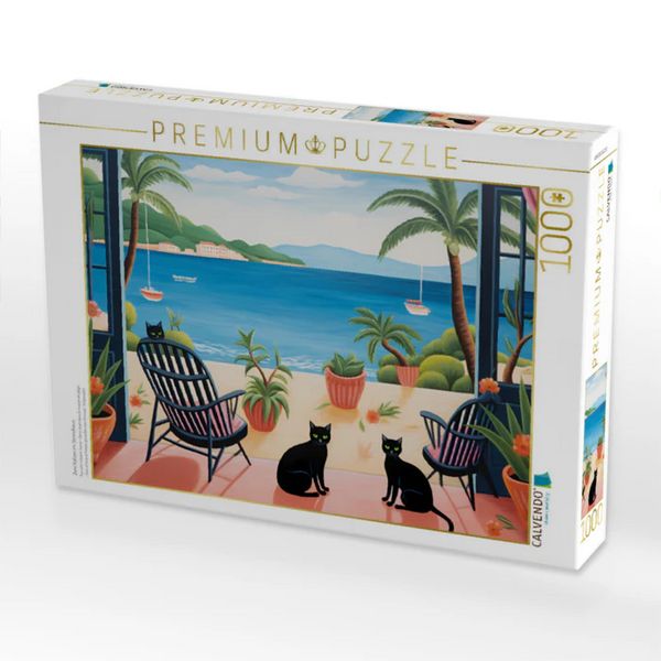 CALVENDO Puzzle Zwei Katzen im Strandhaus | 1000 Teile Lege-Größe 64x48cm Foto-Puzzle für glückliche Stunden