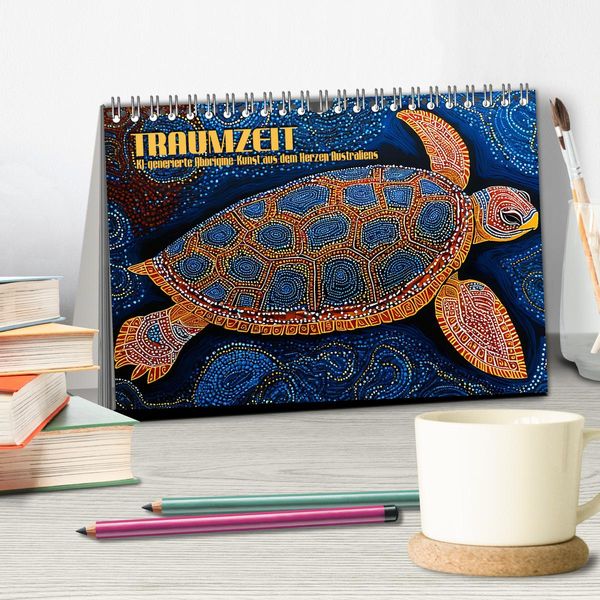 Produktbild: Traumzeit - KI-generierte Aborigine-Kunst aus dem Herzen Australiens (Tischkalender 2026 DIN A5 quer), CALVENDO Monatskalender