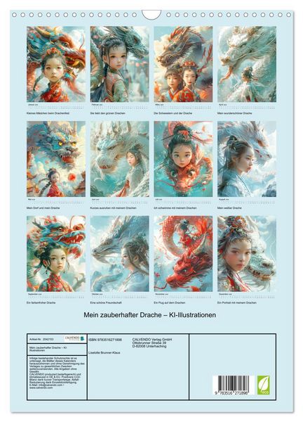 Produktbild: Mein zauberhafter Drache &ndash; KI-Illustrationen (Wandkalender 2026 DIN A3 hoch), CALVENDO Monatskalender