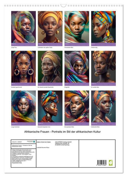 Produktbild: Afrikanische Frauen - Portraits im Stil der afrikanischen Kultur (Wandkalender 2026 DIN A2 hoch), CALVENDO Monatskalender