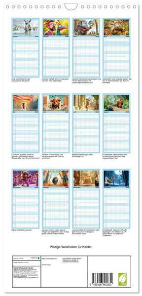 Produktbild: Familienplaner 2026 - Witzige Weisheiten f&uuml;r Kinder mit 5 Spalten (Wandkalender, 21 x 45 cm) CALVENDO