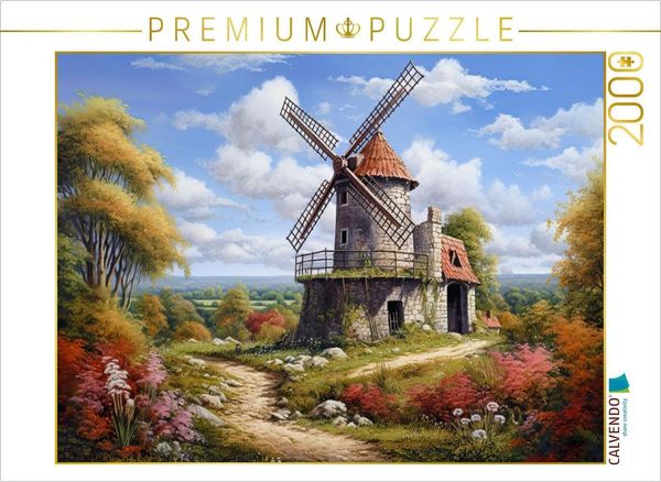 Produktbild: CALVENDO Puzzle Sp&auml;tsommerliche Landschaft mit Windm&uuml;hle | 2000 Teile Lege-Gr&ouml;&szlig;e 90x67cm Foto-Puzzle f&uuml;r gl&uuml;ckliche Stunden