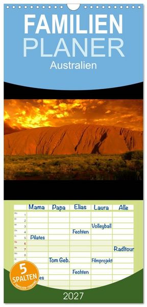 Produktbild: Familienplaner 2027 - Australien mit 5 Spalten (Wandkalender, 21 x 45 cm) CALVENDO