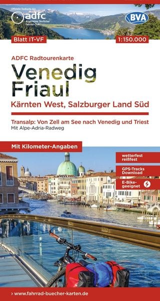Produktbild: BVA ADFC Radtourenkarte Venedig, Friaul - K&auml;rnten West, Salzburger Land S&uuml;d, 1:150.000