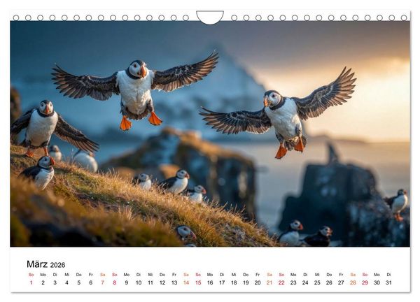 Produktbild: Papageitaucher - Freche Komiker auf Fels und Welle (Wandkalender 2026 DIN A4 quer), CALVENDO Monatskalender