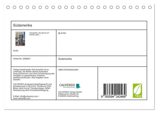 Produktbild: S&uuml;damerika (Tischkalender 2027 DIN A5 quer), CALVENDO Monatskalender