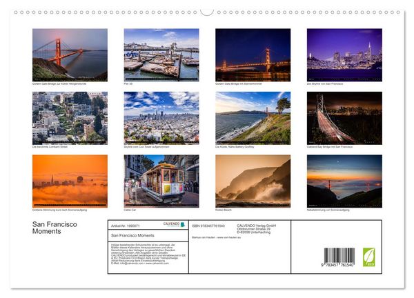 Produktbild: San Francisco Moments (hochwertiger Premium Wandkalender 2026 DIN A2 quer), Kunstdruck in Hochglanz