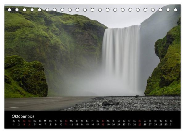 Produktbild: Islands Landschaften - Wasser, Eis und gr&uuml;nes Moos (Tischkalender 2026 DIN A5 quer), CALVENDO Monatskalender
