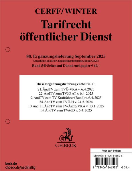 Produktbild: Tarifrecht &ouml;ffentlicher Dienst 88. Erg&auml;nzungslieferung