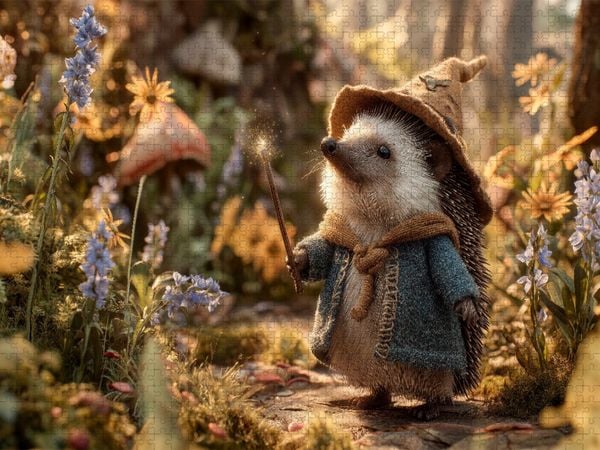 Produktbild: CALVENDO Puzzle Magischer Igel mit Zauberstab im Wald | 1000 Teile Lege-Gr&ouml;&szlig;e 64x48cm Foto-Puzzle f&uuml;r gl&uuml;ckliche Stunden