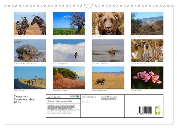 Produktbild: Tansania - Faszinierendes Afrika (Wandkalender 2026 DIN A3 quer), CALVENDO Monatskalender