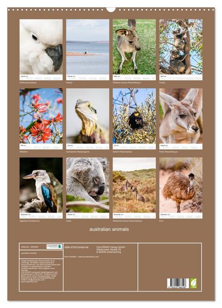 Produktbild: australian animals (Wandkalender 2026 DIN A2 hoch), CALVENDO Monatskalender