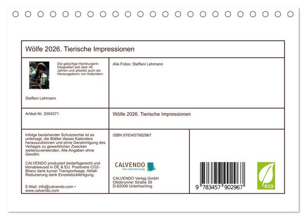 Produktbild: W&ouml;lfe 2026. Tierische Impressionen (Tischkalender 2026 DIN A5 quer), CALVENDO Monatskalender
