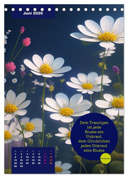 Produktbild: Verr&uuml;ckt nach BLUMEN Artwork - Farben - Zitate (Tischkalender 2026 DIN A5 hoch), CALVENDO Monatskalender