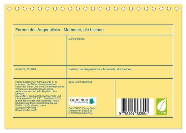 Produktbild: Farben des Augenblicks - Momente, die bleiben (Tischkalender 2027 DIN A5 quer), CALVENDO Monatskalender