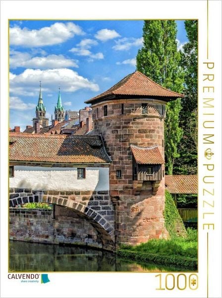 CALVENDO Puzzle Henkerturm auf der Trödelmarktinsel mit Sandsteinbrücke (links) und Henkersteg (rechts), Nürnberg, Bayern | 1000 Teile Lege-Größe 64x48cm Foto-Puzzle für glückliche Stunden