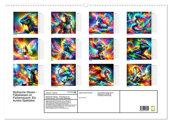 Produktbild: Mythische Wesen - Fabelwesen im Farbenrausch: Ein buntes Spektakel (Wandkalender 2026 DIN A2 quer), CALVENDO Monatskalender