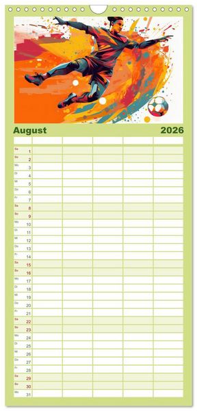 Produktbild: Familienplaner 2026 - Magie des Fussballs - Illustrierte Emotionen auf dem Rasen mit 5 Spalten (Wandkalender, 21 x 45 cm) CALVENDO