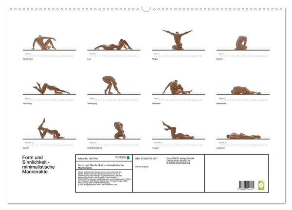 Produktbild: Form und Sinnlichkeit - minimalistische M&auml;nnerakte (Wandkalender 2026 DIN A2 quer), CALVENDO Monatskalender