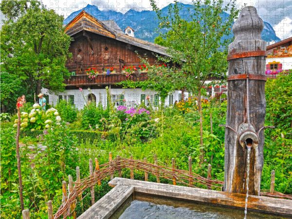 Produktbild: CALVENDO Puzzle Bauerngarten mit Brunnen | 1000 Teile Lege-Gr&ouml;&szlig;e 64x48cm Foto-Puzzle f&uuml;r gl&uuml;ckliche Stunden