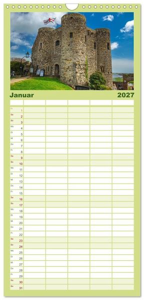 Produktbild: Familienplaner 2027 - Burgen und Schl&ouml;sser in England mit 5 Spalten (Wandkalender, 21 x 45 cm) CALVENDO