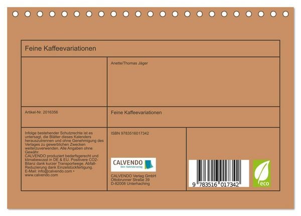 Produktbild: Feine Kaffeevariationen (Tischkalender 2026 DIN A5 quer), CALVENDO Monatskalender