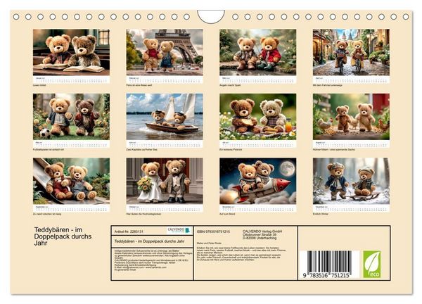 Produktbild: Teddyb&auml;ren - im Doppelpack durchs Jahr (Wandkalender 2027 DIN A4 quer), CALVENDO Monatskalender
