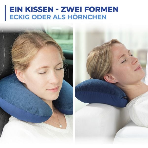 Produktbild: Reisekissen mit Nackenst&uuml;tze, komfortables 2-in-1 Reise-Kopfkissen mit st&uuml;tzendem Nackenh&ouml;rnchen