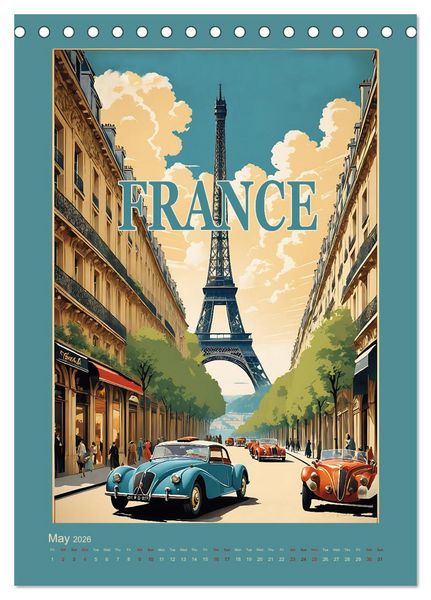 Produktbild: World Travel Posters - Nostalgic Trip Around the Globe (Desk Calendar 2026 DIN A5 portrait), CALVENDO 12 Month DeskCalendar