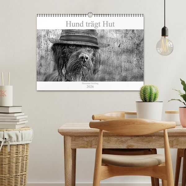 Produktbild: Hund tr&auml;gt Hut (Wandkalender 2026 DIN A3 quer), CALVENDO Monatskalender