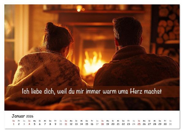 Produktbild: ICH LIEBE DICH - Unsere Liebe in zw&ouml;lf Gr&uuml;nden (hochwertiger Premium Wandkalender 2026 DIN A2 quer), Kunstdruck in Hochglanz