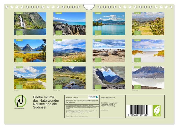 Produktbild: Erlebe mit mir das Naturwunder Neuseeland die S&uuml;dinsel (Wandkalender 2026 DIN A4 quer), CALVENDO Monatskalender