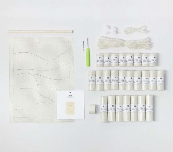 Rico Hooki Hooki, Knüpfset, Weiße Landschaft, Wandbehang mit Fransen, 30x40cm