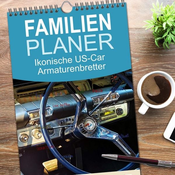 Produktbild: Familienplaner 2026 - Ikonische US-Car Armaturenbretter mit 5 Spalten (Wandkalender, 21 x 45 cm) CALVENDO