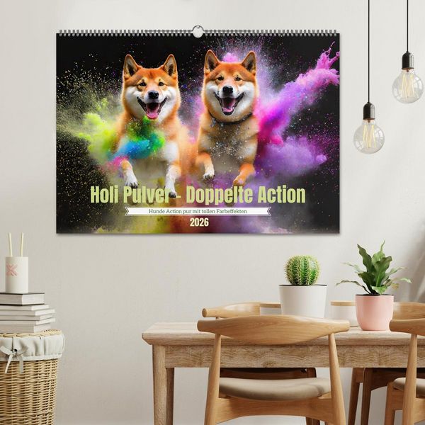 Produktbild: Holi Pulver - Doppelte Action (Wandkalender 2026 DIN A2 quer), CALVENDO Monatskalender