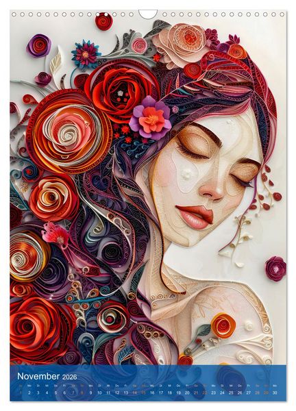 Produktbild: Quilling-Kunst - Elegante Frauenportr&auml;ts aus Papierstreifen (Wandkalender 2026 DIN A3 hoch), CALVENDO Monatskalender
