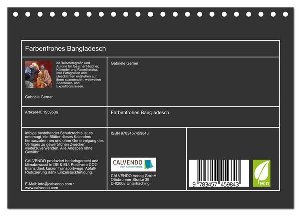 Produktbild: Farbenfrohes Bangladesch (Tischkalender 2026 DIN A5 quer), CALVENDO Monatskalender