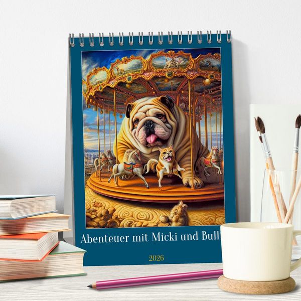 Produktbild: Abenteuer mit Micki und Bullig! (Tischkalender 2026 DIN A5 hoch), CALVENDO Monatskalender