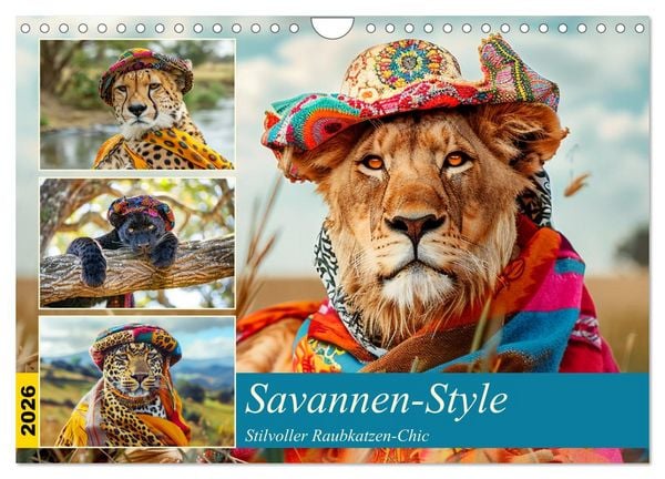 Produktbild: Savannen-Style. Stilvoller Raubkatzen-Chic (Wandkalender 2026 DIN A4 quer), CALVENDO Monatskalender