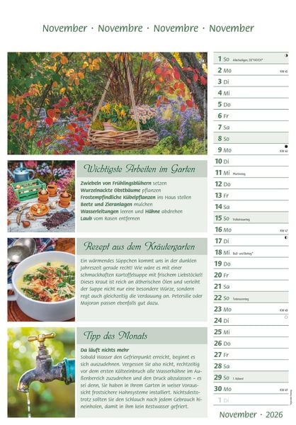 Produktbild: Das Gartenjahr 2026 - Bildkalender 23,7x34 cm - mit saisonalen Gartentipps und Rezepten - Ratgeber - Wandkalender - Küchenkalender - Alpha Edition