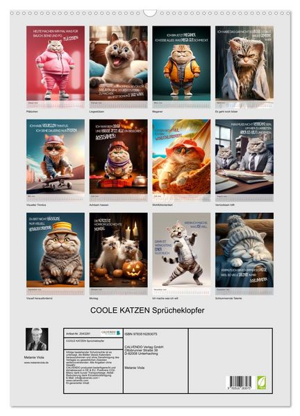 Produktbild: COOLE KATZEN Spr&uuml;cheklopfer (Wandkalender 2026 DIN A2 hoch), CALVENDO Monatskalender