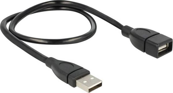 Produktbild: Delock USB-Kabel USB 2.0 USB-A Stecker, USB-A Buchse 0.50 m Schwarz flexibles Schwanenhals-Kabel 83499