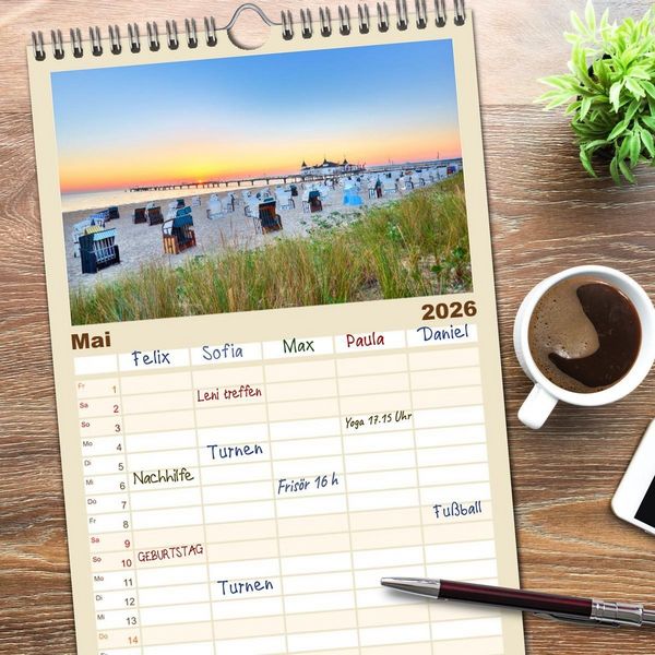 Produktbild: Familienplaner 2026 - Sch&ouml;ne Ostsee - Impressionen &uuml;bers Jahr mit 5 Spalten (Wandkalender, 21 x 45 cm) CALVENDO