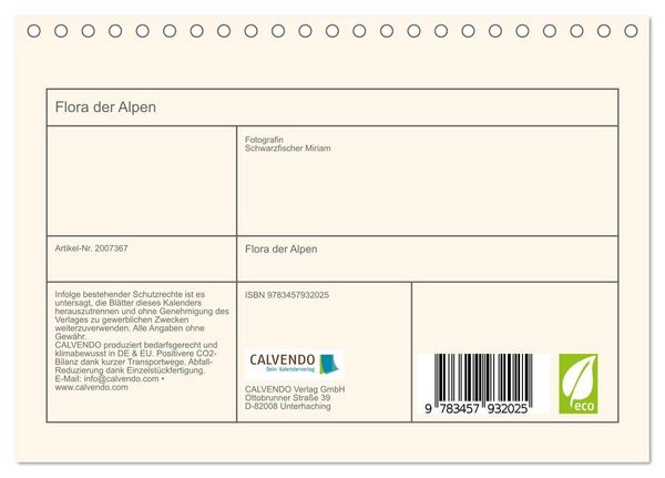 Produktbild: Flora der Alpen (Tischkalender 2026 DIN A5 quer), CALVENDO Monatskalender